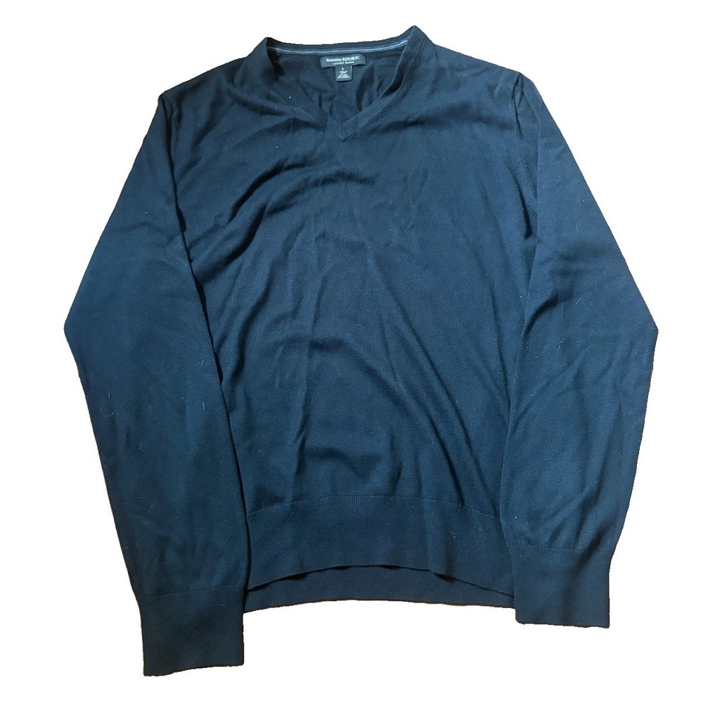 Banana Republic Mens Sweater Large Black Luxury Blend Cashmere/Silk V-Neck